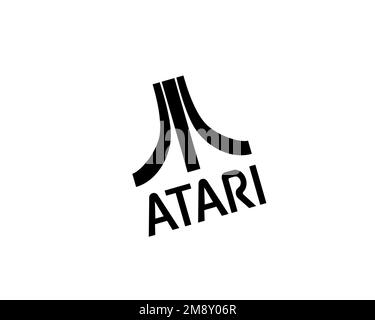 Atari Corporation, logo pivoté, fond blanc Banque D'Images