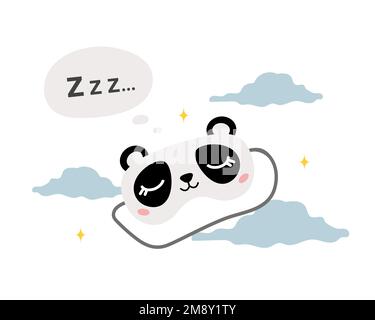 Masque de sommeil avec panda mignon. Accessoire de protection oculaire avec animal. Vêtements de nuit pour dormir, rêver et se détendre. Élément de pyjama amusant. Vecteur Illustration de Vecteur