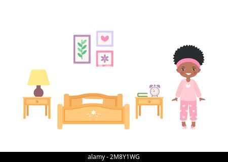 Gibiche afro-américaine vêtue de pyjama dans la chambre Illustration de Vecteur