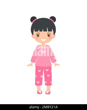 Chibi chinoise vêtue de pyjama, isolée sur fond blanc Illustration de Vecteur