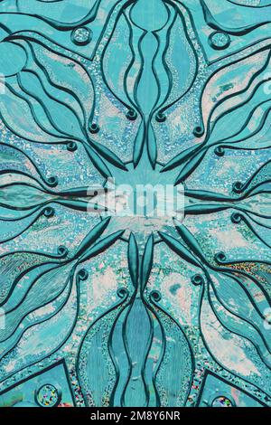 Une belle pièce d'art verticale, bleu et turquoise ornement mystique, dentelle, peinture créative Banque D'Images