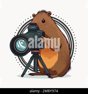 Illustration minimaliste d'une photographie capybara comme une façon amusante d'illustrer la nature photographe ou la photographie de la nature Illustration de Vecteur