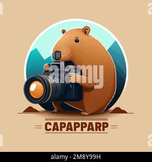 Illustration minimaliste d'une photographie capybara comme une façon amusante d'illustrer la nature photographe ou la photographie de la nature Illustration de Vecteur