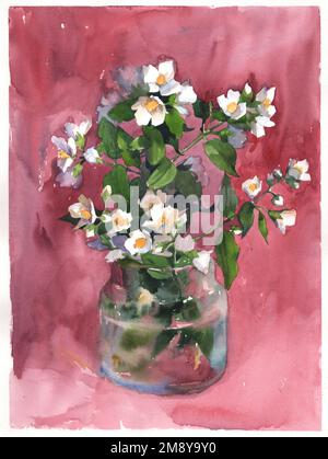 Magnifiques fleurs aquarelles dessinées à la main. Fond de fleur sauvage adapté pour l'invitation de mariage, enregistrez la date, merci, ou carte de voeux. Banque D'Images