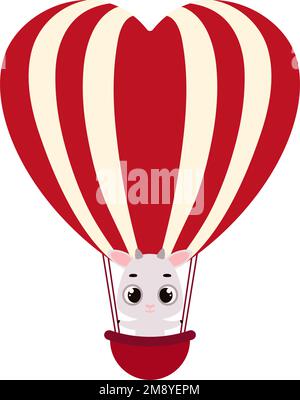 Petite petite mouche de chèvre mignon sur coeur ballon d'air chaud. Personnage animal de dessin animé pour enfants cartes, douche de bébé, invitation, affiche, composition de t-shirts, maison Illustration de Vecteur