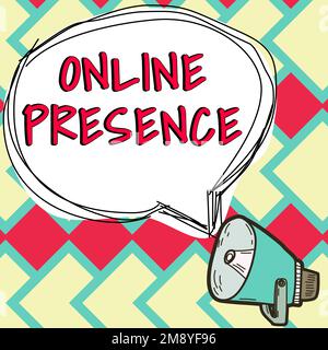 Signature manuscrite présence en ligne. Photo conceptuelle existence de quelqu'un qui peut être trouvé par une recherche en ligne Banque D'Images