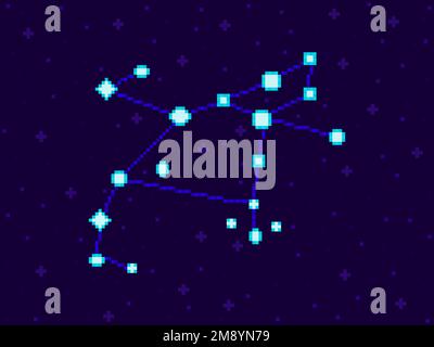 Constellation de Perseus en style pixel. des stars 8 bits dans le ciel nocturne dans un style rétro de jeu vidéo. Groupe d'étoiles et de galaxies. Conception pour application Illustration de Vecteur