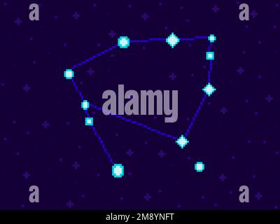 Constellation Ophiuchus en style pixel. des stars 8 bits dans le ciel nocturne dans un style rétro de jeu vidéo. Groupe d'étoiles et de galaxies. Conception pour application Illustration de Vecteur