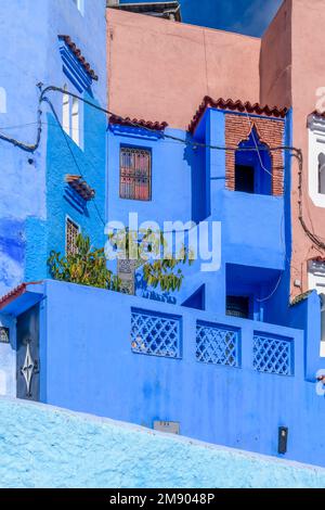 Maisons et Riads dans la belle ville de Chefchaouen au Maroc. Connu sous le nom de Chaouen, la Blue Pearl, Blue City ou شفشاون الجوهرة الزرقاء . Banque D'Images