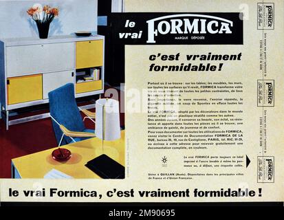 Publicité ancienne ou ancienne, publicité, publicité ou illustration pour 1950s mobilier en formica, y compris 1950s publicité de bureau, de bureau ou de salon 1957 Banque D'Images