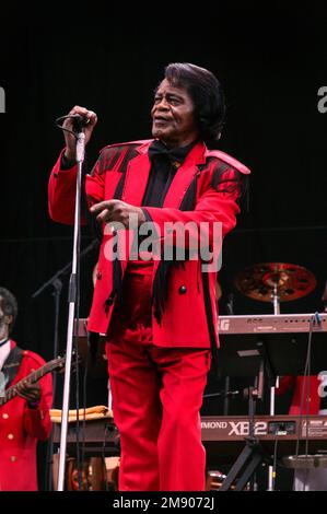 James Brown se exécutant au festival Glastonbury 2004, digne Farm, Somerset, Angleterre. Banque D'Images