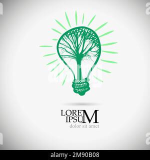 Logo Green Idea, ampoule et logo arbre. Arbre abstrait et ampoule. Illustration vectorielle Illustration de Vecteur