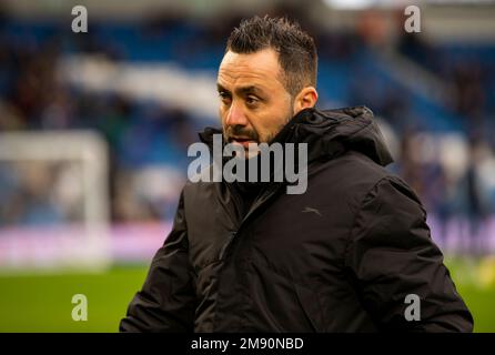 Roberto de Zerbi, entraîneur-chef de Brighton, avant le match Brighton/Liverpool Premiership à l'Amex du 14th au 24 janvier 2023 Banque D'Images