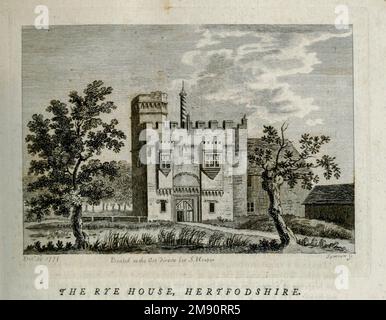 Rye House à Hoddesdon, Hertfordshire est un ancien manoir fortifié, situé dans ce qui est maintenant le parc régional de Lee Valley. Le Gatehouse est la seule partie de la structure qui subsiste et est un bâtiment classé de catégorie I. La maison a donné son nom au Rye House Plot, une tentative d'assassinat de 1683 qui a été une conséquence violente de la crise d'exclusion dans la politique britannique à la fin de 1670s. D'après le livre « supplément aux antiquités de l'Angleterre et du pays de Galles » de Francis Grose, date de publication 1777 Banque D'Images