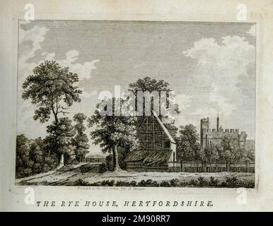 Rye House à Hoddesdon, Hertfordshire est un ancien manoir fortifié, situé dans ce qui est maintenant le parc régional de Lee Valley. Le Gatehouse est la seule partie de la structure qui subsiste et est un bâtiment classé de catégorie I. La maison a donné son nom au Rye House Plot, une tentative d'assassinat de 1683 qui a été une conséquence violente de la crise d'exclusion dans la politique britannique à la fin de 1670s. D'après le livre « supplément aux antiquités de l'Angleterre et du pays de Galles » de Francis Grose, date de publication 1777 Banque D'Images