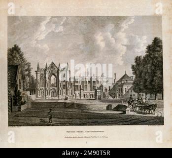 Newsted Priory Notinghamshire Newstead Abbey, à Notinghamshire, en Angleterre, était autrefois un prieuré Augustinien. Converti en maison domestique suite à la dissolution des monastères, il est maintenant plus connu comme la maison ancestrale de Lord Byron. D'après le livre « supplément aux antiquités de l'Angleterre et du pays de Galles » de Francis Grose, date de publication 1777 Banque D'Images
