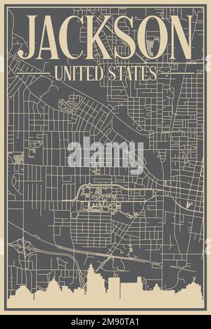 Affiche du réseau routier du centre-ville DE JACKSON, ÉTATS-UNIS D'AMÉRIQUE Illustration de Vecteur