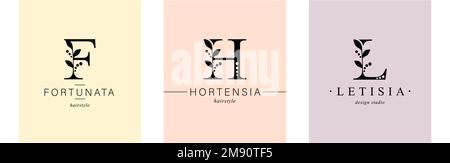 Ensemble de logos botaniques minimalistes. Monogramme des lettres F, H, L. Illustration de Vecteur
