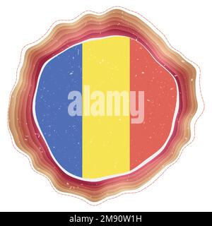 Drapeau de Roumanie dans le cadre. Badge du pays. Signe circulaire superposé autour du drapeau de Roumanie. Illustration vectorielle élégante. Illustration de Vecteur