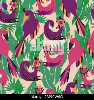 Motif coloré d'oiseaux tropicaux sans couture Illustration de Vecteur