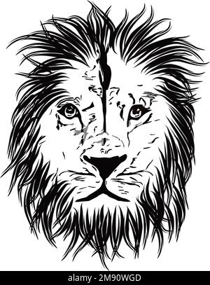 Illustration de type encre d'une tête de Lions dans la vue de face. Idéal pour l'impression de tee-shirts, de motifs, de logos ou d'autocollants. Illustration de Vecteur