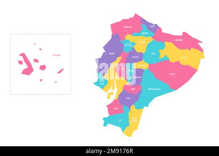 Equateur carte politique des divisions administratives - provinces. Carte vectorielle colorée avec étiquettes. Illustration de Vecteur