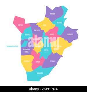 Burundi carte politique des divisions administratives - provinces. Carte vectorielle colorée avec étiquettes. Illustration de Vecteur