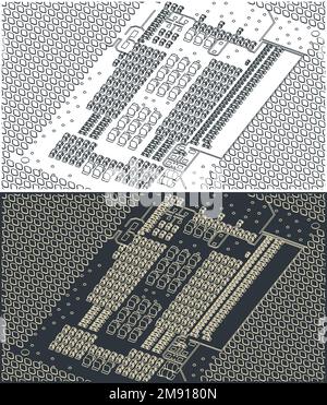 Gros plan sur des illustrations vectorielles stylisées d'une unité centrale de traitement moderne Illustration de Vecteur