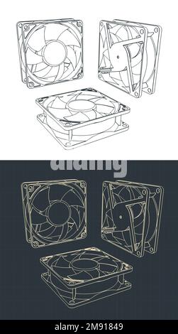 Illustrations vectorielles stylisées de modèles de ventilateurs pour les refroidisseurs de processeur et les boîtiers d'ordinateur Illustration de Vecteur