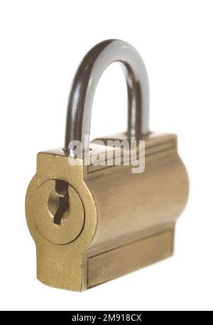 Cadenas jaune fermé sur blanc Banque D'Images