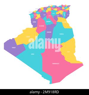 Algérie carte politique des divisions administratives - provinces. Carte vectorielle colorée avec étiquettes. Illustration de Vecteur