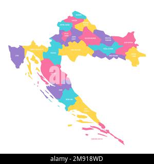 Croatie carte politique des divisions administratives - comtés. Carte vectorielle colorée avec étiquettes. Illustration de Vecteur