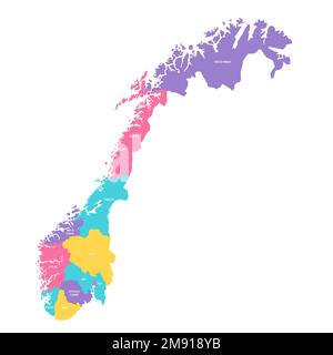 Norvège carte politique des divisions administratives - comtés et ville autonome d'Oslo. Carte vectorielle colorée avec étiquettes. Illustration de Vecteur