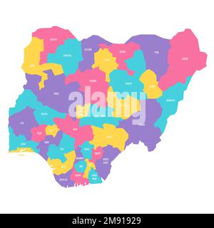 Nigeria carte politique des divisions administratives - États et territoire de la capitale fédérale. Carte vectorielle colorée avec étiquettes. Illustration de Vecteur