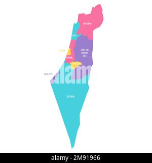 Israël carte politique des divisions administratives - districts, bande de Gaza et région de Judée et Samarie. Carte vectorielle colorée avec étiquettes. Illustration de Vecteur