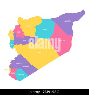 Syrie carte politique des divisions administratives - gouvernorats. Carte vectorielle colorée avec étiquettes. Illustration de Vecteur