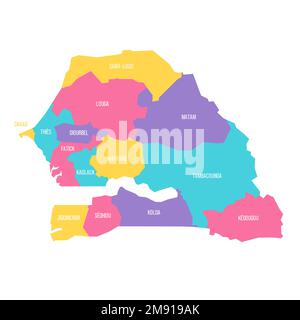Sénégal carte politique des divisions administratives - régions. Carte vectorielle colorée avec étiquettes. Illustration de Vecteur