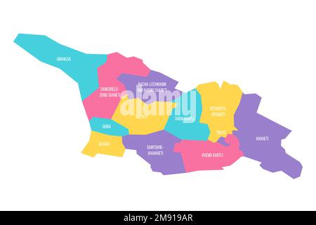 Géorgie carte politique des divisions administratives - régions et républiques autonomes d'Abkhazie et d'Adjara. Carte vectorielle colorée avec étiquettes. Illustration de Vecteur