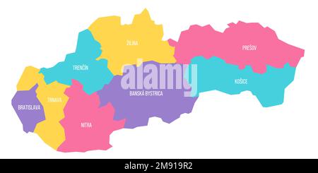 Slovaquie carte politique des divisions administratives - régions. Carte vectorielle colorée avec étiquettes. Illustration de Vecteur