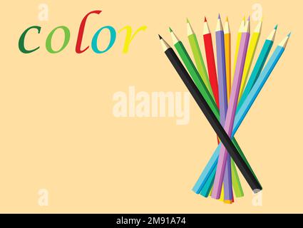 Concept d'affaires et de design lot de crayons de couleur et un crayon de couleur rose sur fond de papier blanc. C'est le symbole du leadership. travail d'équipe. succès et Illustration de Vecteur