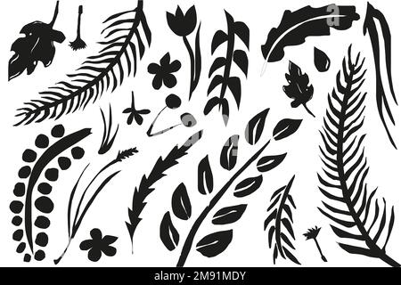 Motif fleuri Uni sans coutures. Silhouettes de fleurs noires en fleurs. Motif botanique élégant en fleurs printanières. Tissu dessiné à la main Illustration de Vecteur