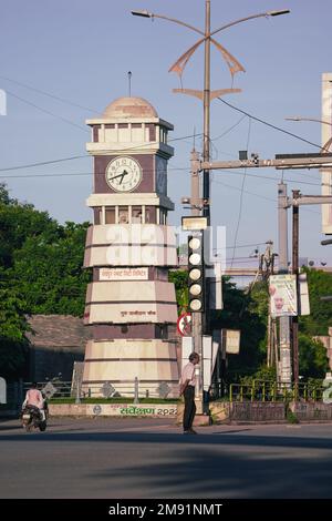 1 janvier 2023, Ghandi chowk, route, raipur, chhattisgarh, ghadi chowk de raipur, une tour d'horloge de raipur, Guru Ghasidas Time Square de raipur, Smart cit Banque D'Images