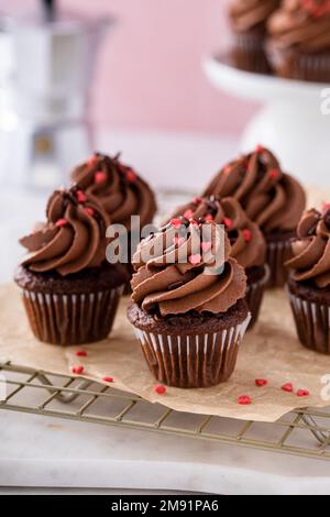 Cupcakes au chocolat noir avec glaçage au ganache au chocolat Banque D'Images