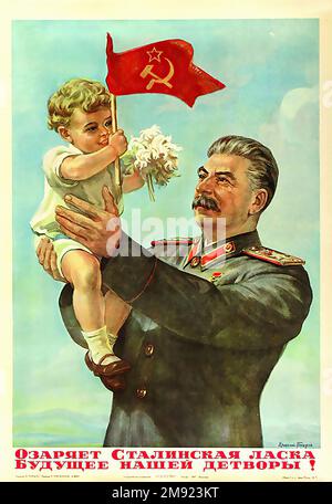 1947 - la bonté de Staline éclaire l'avenir de nos enfants (Traduit du russe) - affiche de propagande soviétique de l'URSS ancienne Banque D'Images