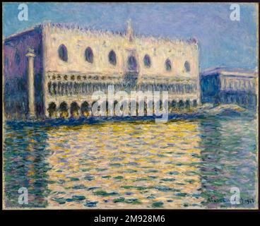 Le Palais des Doges (le Palais ducal) Claude Monet (français, 1840-1926). Le Palais des Doges (le Palais ducal), 1908. Huile sur toile, 32 x 39 in. (81,3 x 99,1 cm). Lors de son seul voyage à Venise en 1908, Claude Monet a peint cette vue de la façade du Palais des Doges depuis une gondole dans le Grand Canal. Longtemps romancée dans l'imagination du public, la ville était récemment devenue plus accessible par de nouveaux chemins de fer et guides. Touriste lui-même, Monet s’est concentré sur des monuments tels que le Palais des Doges, le bâtiment du gouvernement conçu au XIVe siècle pour ressembler au style architectural de Venise Banque D'Images
