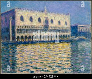 Le Palais des Doges (le Palais ducal) Claude Monet (français, 1840-1926). Le Palais des Doges (le Palais ducal), 1908. Huile sur toile, 32 x 39 in. (81,3 x 99,1 cm). Lors de son seul voyage à Venise en 1908, Claude Monet a peint cette vue de la façade du Palais des Doges depuis une gondole dans le Grand Canal. Longtemps romancée dans l'imagination du public, la ville était récemment devenue plus accessible par de nouveaux chemins de fer et guides. Touriste lui-même, Monet s’est concentré sur des monuments tels que le Palais des Doges, le bâtiment du gouvernement conçu au XIVe siècle pour ressembler au style architectural de Venise Banque D'Images