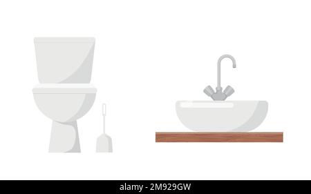 Lavabo blanc pour salle de bains avec robinet et cuvette de toilette isolé sur fond blanc Vector Illustration eps10 Illustration de Vecteur