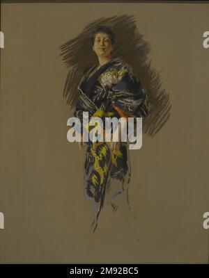 Femme dans un costume japonais Robert Frederick Blum (américain, 1857-1903). Femme dans un costume japonais, ca. 1890-1892. Pastel sur papier épais avec un sol texturé mauve/gris, monté sur carton et attaché à une passoire en bois, 28 5/16 x 22 3/8 po. (71,9 x 56,8 cm). Ce dessin combine deux des intérêts artistiques de Robert Blum : la culture japonaise et le milieu pastel. Comme de nombreux artistes américains et européens de la fin du XIXe siècle, il a incorporé les motifs et les principes esthétiques de l'art japonais dans son œuvre, un phénomène connu sous le nom de japonisme. Ici, il a capturé les plis complexes et Banque D'Images