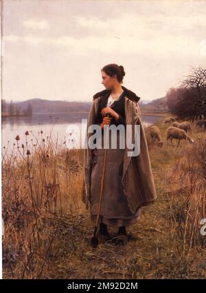 La Shepherdess de Rolleboise Daniel Ridgway Knight (américain, 1839-1924). La Shepherdess de Rolleboise, 1896. Huile sur toile, 68 x 50 1/2 in. (172,7 x 128,2 cm). Une humeur rêveuse prévaut dans cette image digne d'une bergerie française. Le cadre pastoral offre un cadre poétique à sa jeunesse et à sa beauté, créant une image qui efface les réalités sociales de la vie paysanne. Daniel Ridgway Knight, né à Philadelphie et expatrié en France au début de 1870s, était bien conscient du potentiel de réussite de cette peinture lorsqu'elle a débuté au salon de Paris en 1896 ; elle a combiné l'argent Banque D'Images