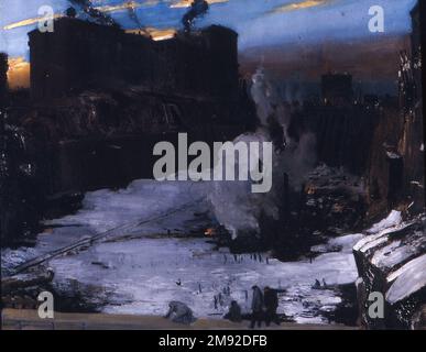 Pennsylvania Station excavation George Wesley Bellows (américain, 1882-1925). Pennsylvania Station excavation, env. 1907-1908. Huile sur toile, 31 3/16 x 38 1/4 in. (79,2 x 97,1 cm). Entre 1907 et 1909, George Wesley Bellows a réalisé une série de quatre toiles consacrées à l'excavation de Pennsylvania Station dans Midtown Manhattan. Dans cette version, les ouvriers sont éclipsés par la fosse béante qu'ils ont créée alors qu'ils déchirent l'ancien New York afin du construire à nouveau. La palette sombre et les brushwork vigoureux, associés à l'atmosphère froide d'hiver et à des panaches de vapeur et de fumée, prêtent à ajouter Banque D'Images